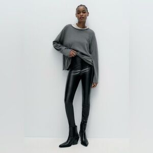 ZARA Hi-Rise Faux Leather Leggings Pants Ankle‎ Zip Black Women’s Medium